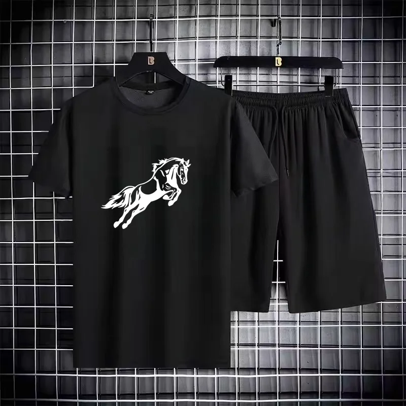 Men’s Stylish Summer Casual Set - Short - Sleeve T - Shirt & Shorts with Unique Galloping Horse Print, Fashionable & Comfortable 
Men’s Stylish Summer Casual Set - Short - Sleeve T - Shirt & Shorts with Unique Galloping Horse Print, Fashionable & Comfortable