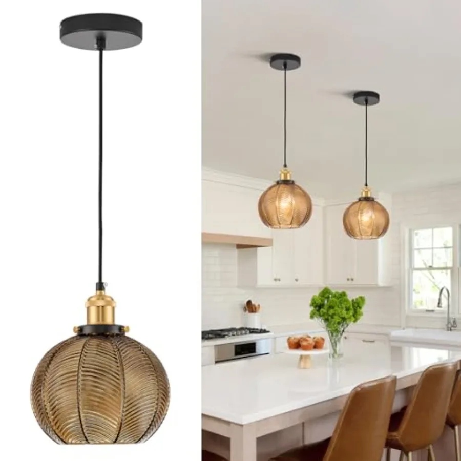 7.8in Vintage Pendant Light 1- Light Kitchen Sink Pendant Lights with Amber Hand Blown Glass Small Hanging Lamp for Kitchen Isl
7.8in Vintage Pendant Light 1- Light Kitchen Sink Pendant Lights with Amber Hand Blown Glass Small Hanging Lamp for Kitchen Isl