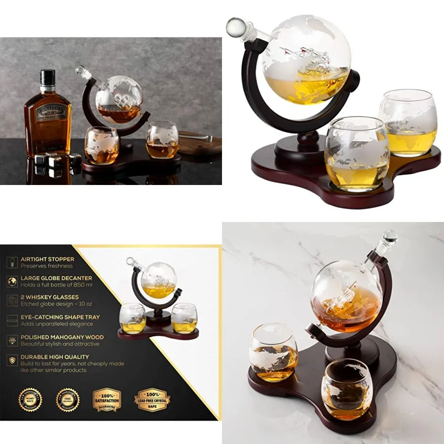Whiskey Globe Decanter Set with 2 Glasses in Gift Box - Whiskey decanter for Liquor, Whiskey, Brandy, Gin, Rum, Tequila, Vodka,
Whiskey Globe Decanter Set with 2 Glasses in Gift Box - Whiskey decanter for Liquor, Whiskey, Brandy, Gin, Rum, Tequila, Vodka,