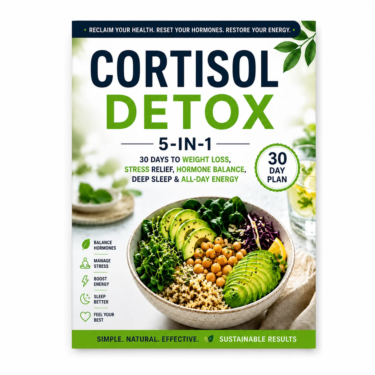 Cortisol Detox 5-in-1 30 Day Guide for Weight Loss Stress Relief Hormone Balance Sleep Energy Boost Natural Wellness Plan Book
Cortisol Detox 5-in-1 30 Day Guide for Weight Loss Stress Relief Hormone Balance Sleep Energy Boost Natural Wellness Plan Book