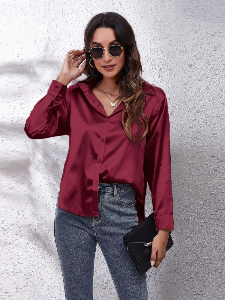 Fashion Women's Satin Shirt Turn Down Collar Long Sleeve Solid Color Shirts Female Elegant Loose Streetwear Office Ladies Tops
Fashion Women's Satin Shirt Turn Down Collar Long Sleeve Solid Color Shirts Female Elegant Loose Streetwear Office Ladies Tops