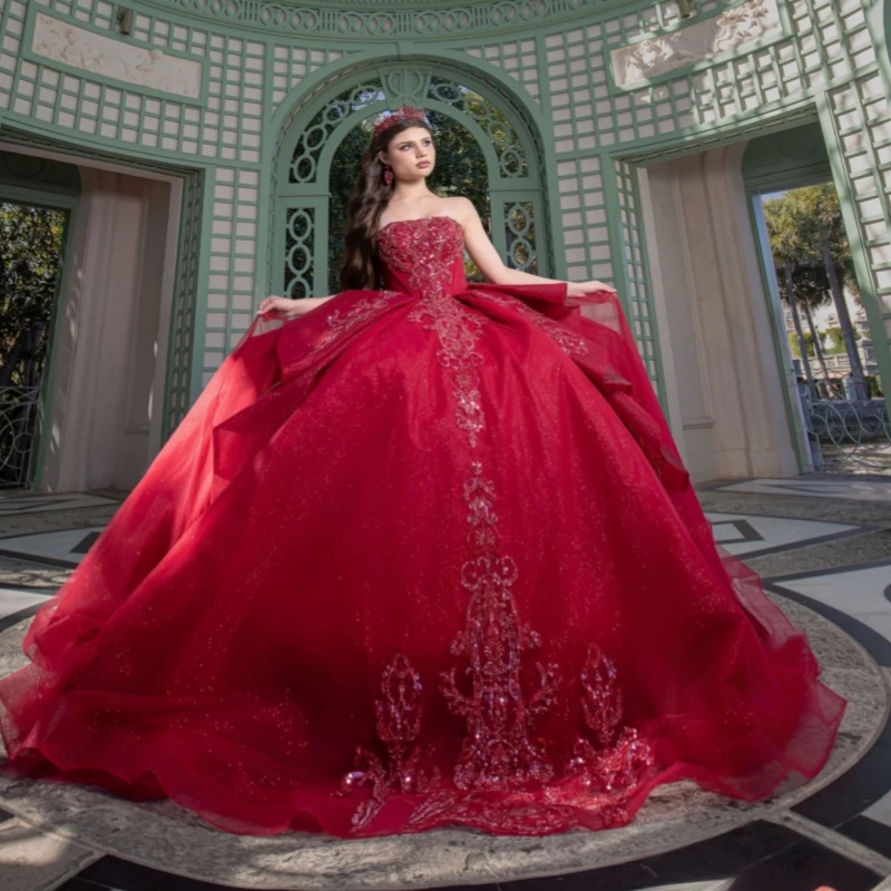 Red Shiny Ball Gown Quinceanera Dresses sequin Applique Lace Beading Crystal Bow Tull Corset Off The Shoulder Sweet 16 Dress
Red Shiny Ball Gown Quinceanera Dresses sequin Applique Lace Beading Crystal Bow Tull Corset Off The Shoulder Sweet 16 Dress