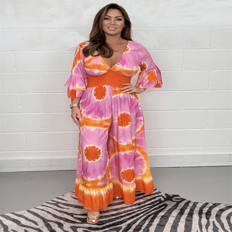 Europe and the United States cross-border spring and summer 2024 new large-size printed bell-sleeve wide-legged jumpsuit
Europe and the United States cross-border spring and summer 2024 new large-size printed bell-sleeve wide-legged jumpsuit