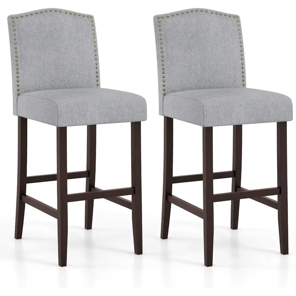 Pair of 30 Upholstered Bar Stools, Antique Grey Linen Fabric, Rubber Wood Legs, Nail Trim Accents
Pair of 30 Upholstered Bar Stools, Antique Grey Linen Fabric, Rubber Wood Legs, Nail Trim Accents