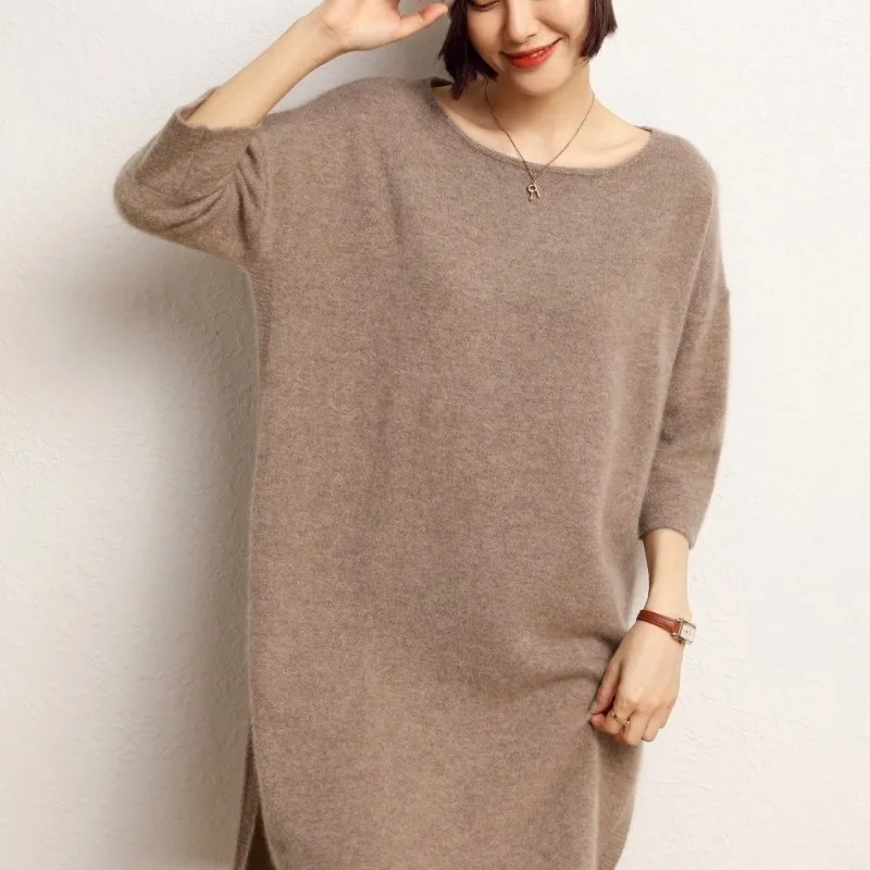 Women's Spring Autumn New Fashion Solid Color One Line Neck Korean Versatile 3/4 Sleeves Loose Side Split Sweater Knitted Dress
Women's Spring Autumn New Fashion Solid Color One Line Neck Korean Versatile 3/4 Sleeves Loose Side Split Sweater Knitted Dress
