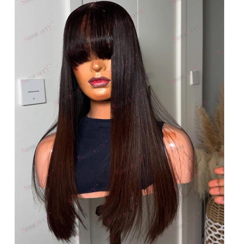 Glueless Silky Straight Layer Cut Thick Bangs Ombre Dark Brown Human Hair Bleached Knots 360 Lace Frontal Wigs for Black Women
Glueless Silky Straight Layer Cut Thick Bangs Ombre Dark Brown Human Hair Bleached Knots 360 Lace Frontal Wigs for Black Women