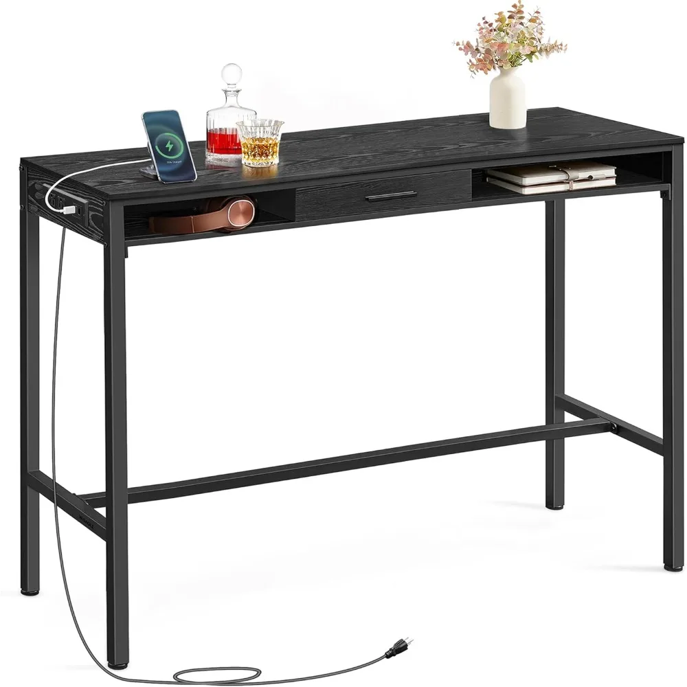 Bar Table with Power Outlets, 47.2 Inches Long Bar Height Pub Table, Rectangular High Top, with Movable Drawer
Bar Table with Power Outlets, 47.2 Inches Long Bar Height Pub Table, Rectangular High Top, with Movable Drawer