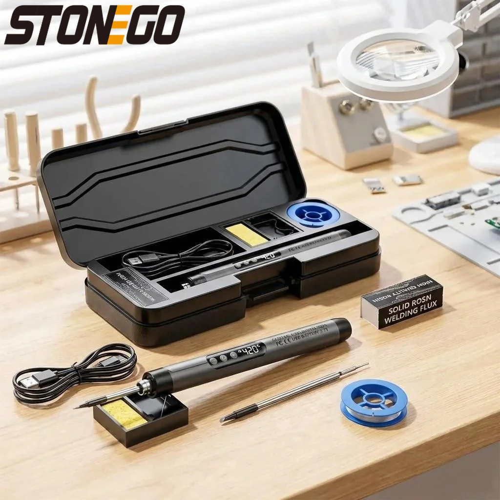 Rechargeable Mini Soldering Iron Adjustable Temperature with Accessories DIY Projects Repairs Tool
Rechargeable Mini Soldering Iron Adjustable Temperature with Accessories DIY Projects Repairs Tool