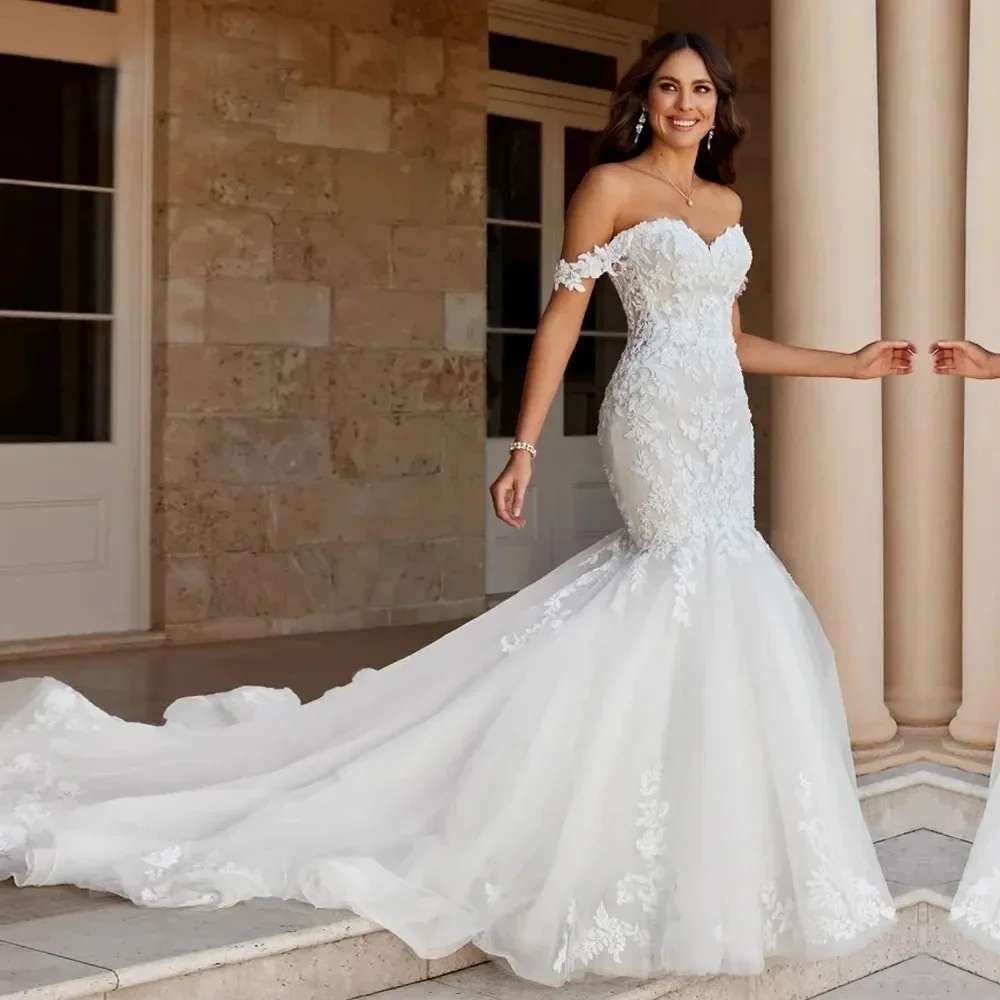Boho Off The Shoulder Woman's Wedding Dresses 2025 Lace Appliques Mermaid Tulle Bride Gowns Formal Vestidos De Novia Customized
Boho Off The Shoulder Woman's Wedding Dresses 2025 Lace Appliques Mermaid Tulle Bride Gowns Formal Vestidos De Novia Customized