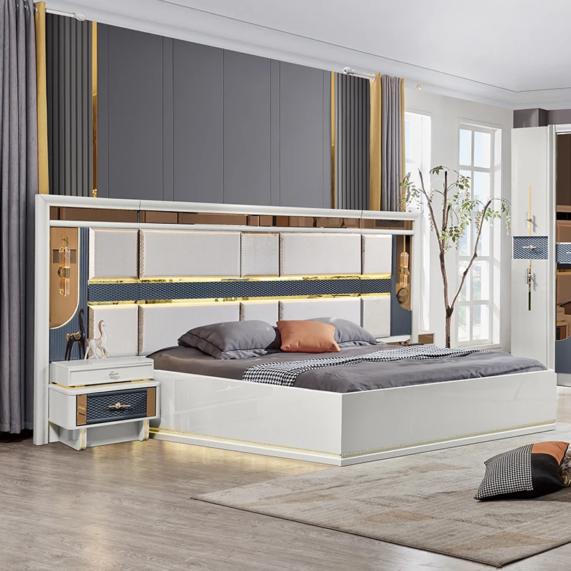 &Modern Design Wooden Frame King Size Bed Set Lighted Headboard Double Master Room Home Full Luxury Furniture Bedroom Sets
&Modern Design Wooden Frame King Size Bed Set Lighted Headboard Double Master Room Home Full Luxury Furniture Bedroom Sets