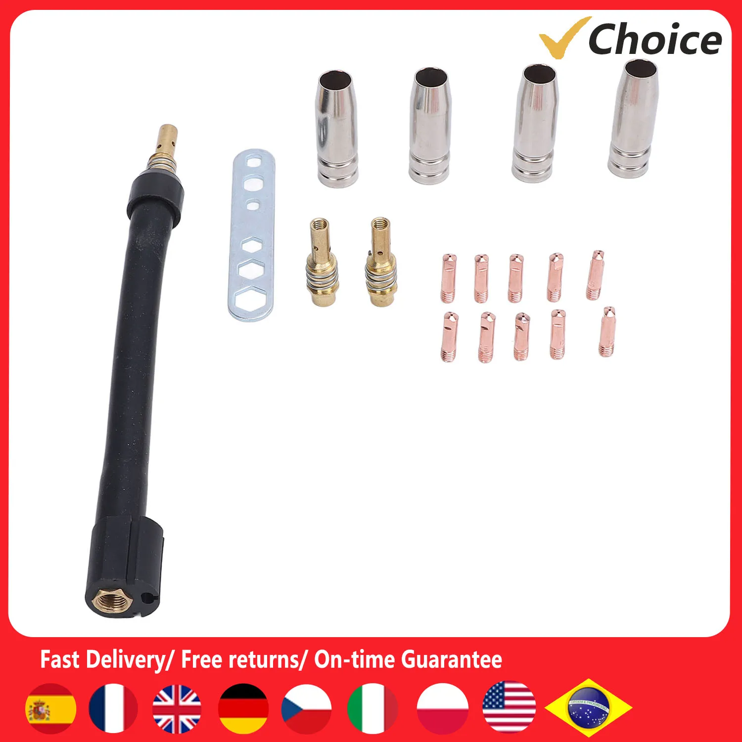 18 Piece Welding Consumable Set MIG MAG Flexible Neck Nozzles Contacting Tips for MB15 15AK Welding Torch Contacting Tips
18 Piece Welding Consumable Set MIG MAG Flexible Neck Nozzles Contacting Tips for MB15 15AK Welding Torch Contacting Tips