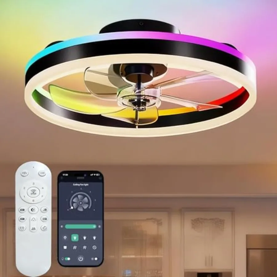 RGBCW Ceiling Fan with Light, 20 Flush Mount Low Profile Smart Fan Light with App Remote Control, 6 Speeds Reversible, 3CCT Dim
RGBCW Ceiling Fan with Light, 20 Flush Mount Low Profile Smart Fan Light with App Remote Control, 6 Speeds Reversible, 3CCT Dim