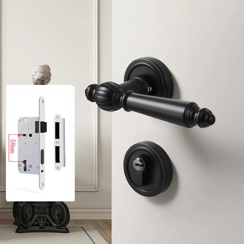 Black French interior bedroom handle lock, household wooden door lock, bathroom and room split lock
Black French interior bedroom handle lock, household wooden door lock, bathroom and room split lock