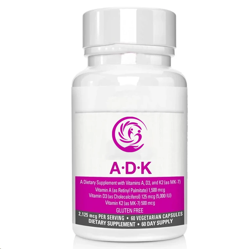 ADK Vitamin Supplement 5000 IU - High efficiency vitamins A, D3, and K2 promote bone health and calcium absorption
ADK Vitamin Supplement 5000 IU - High efficiency vitamins A, D3, and K2 promote bone health and calcium absorption