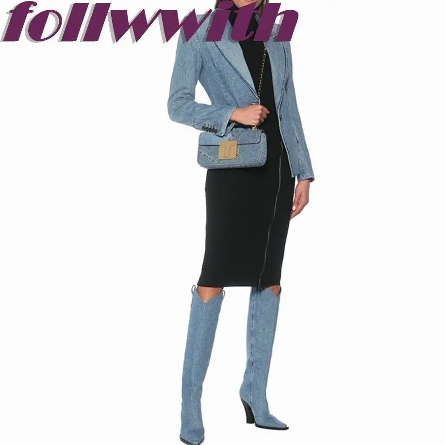 Denim Stratch Fabric Pointed Toe Splicing Boots Concise Zipper Runway Party Stiletto Heels Winter Female Newest 2024 Shoes
Denim Stratch Fabric Pointed Toe Splicing Boots Concise Zipper Runway Party Stiletto Heels Winter Female Newest 2024 Shoes