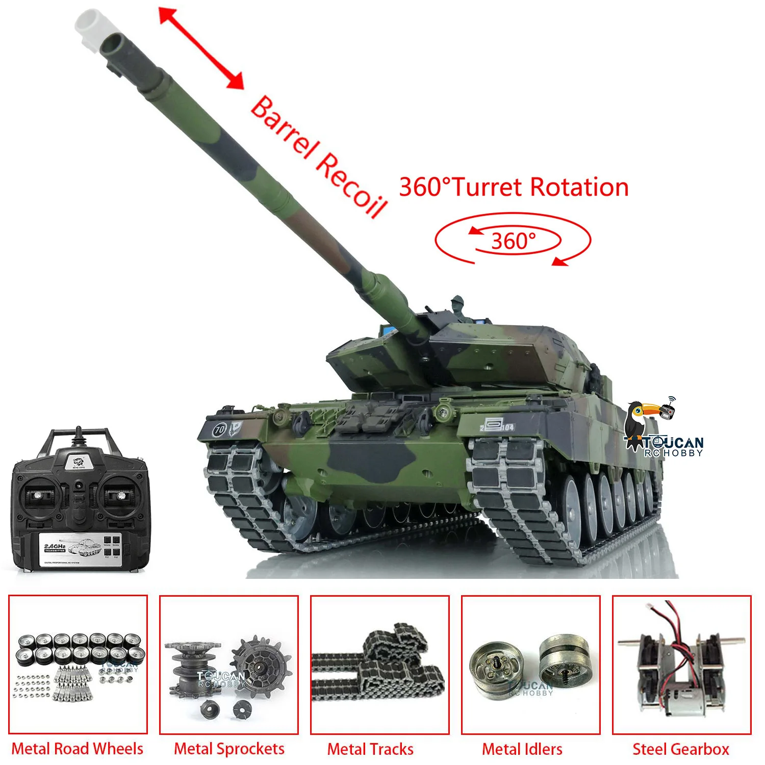 RC Tank 3889 Heng Long 1/16 7.0 Leopard2A6 Barrel Recoil Metal Tracks with Durable Rubbers Tanks Models TH17593-SMT7
RC Tank 3889 Heng Long 1/16 7.0 Leopard2A6 Barrel Recoil Metal Tracks with Durable Rubbers Tanks Models TH17593-SMT7