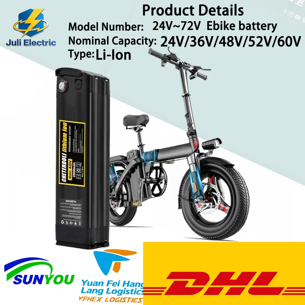 Silver Fish Removable Battery Pack JULI 36V-60V 10Ah-20Ah For 250W-1800W Folding Electric Bike 18650 21700 Li-ion Battery
Silver Fish Removable Battery Pack JULI 36V-60V 10Ah-20Ah For 250W-1800W Folding Electric Bike 18650 21700 Li-ion Battery