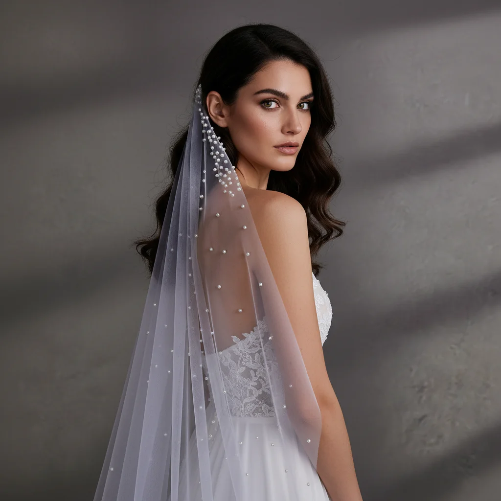 Pearl Beaded Raw Edge Bridal Veil with Pearl Comb Multiple Lengths Elegant Simple Wedding Veil for Bride Church Ceremony G172
Pearl Beaded Raw Edge Bridal Veil with Pearl Comb Multiple Lengths Elegant Simple Wedding Veil for Bride Church Ceremony G172