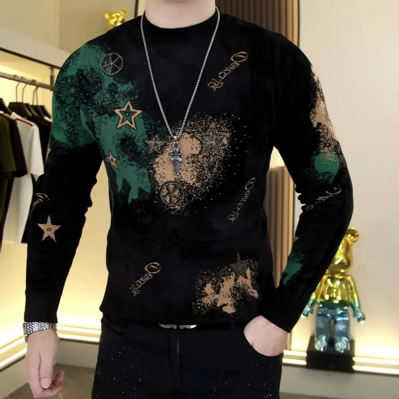 Faionable Velvet Knitted Sweater round Ne Embroidered Men's Slim Fit Elastic Winter Casual Youthful Polyester Fiber
Faionable Velvet Knitted Sweater round Ne Embroidered Men's Slim Fit Elastic Winter Casual Youthful Polyester Fiber