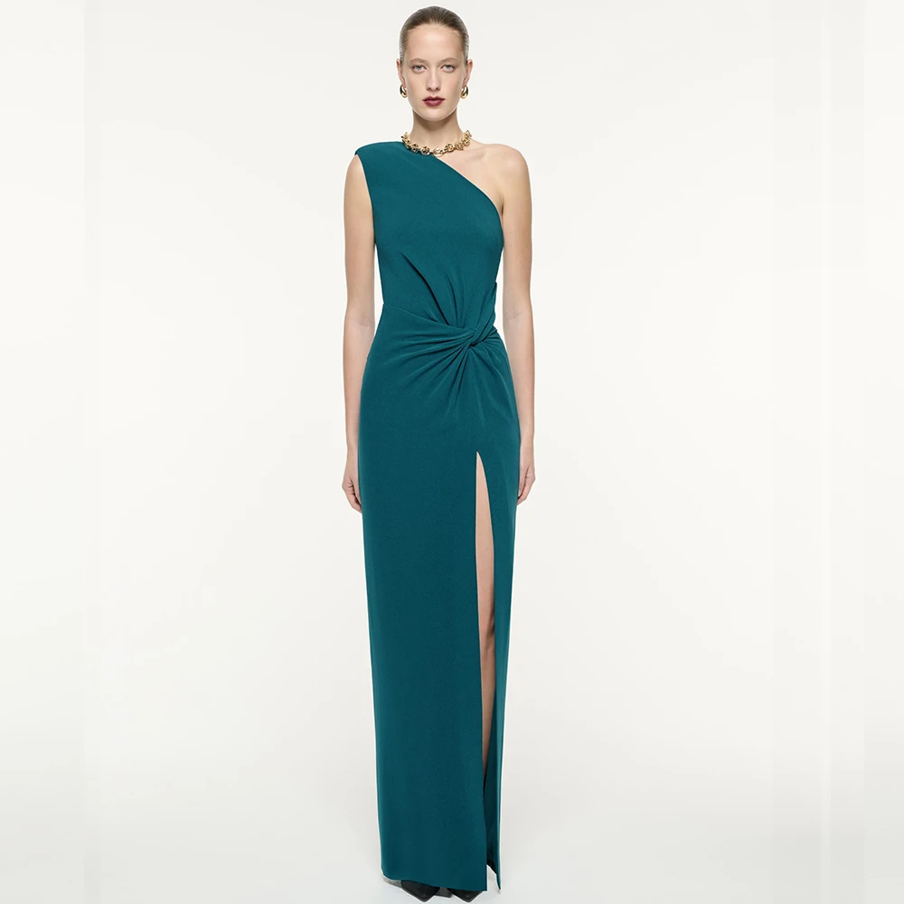 Pleats Sleeveless Jersey Sweep Train One Shoulder Floor Length Straight Side Slit Evening Dress Classic and High Quality 2024
Pleats Sleeveless Jersey Sweep Train One Shoulder Floor Length Straight Side Slit Evening Dress Classic and High Quality 2024