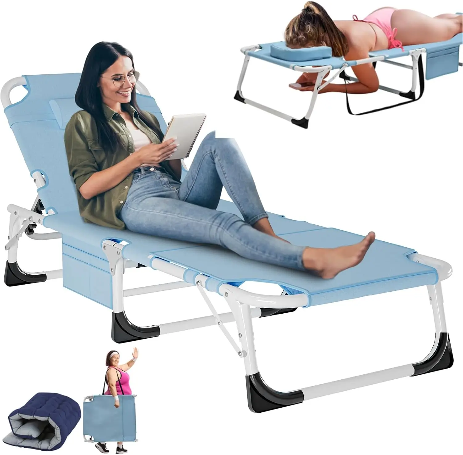 Folding Chaise Lounge Chair With Mattress, 5 Position Beach Chair With Face Hole, Patio Chaise Lounge Chair For Outside,
Folding Chaise Lounge Chair With Mattress, 5 Position Beach Chair With Face Hole, Patio Chaise Lounge Chair For Outside,