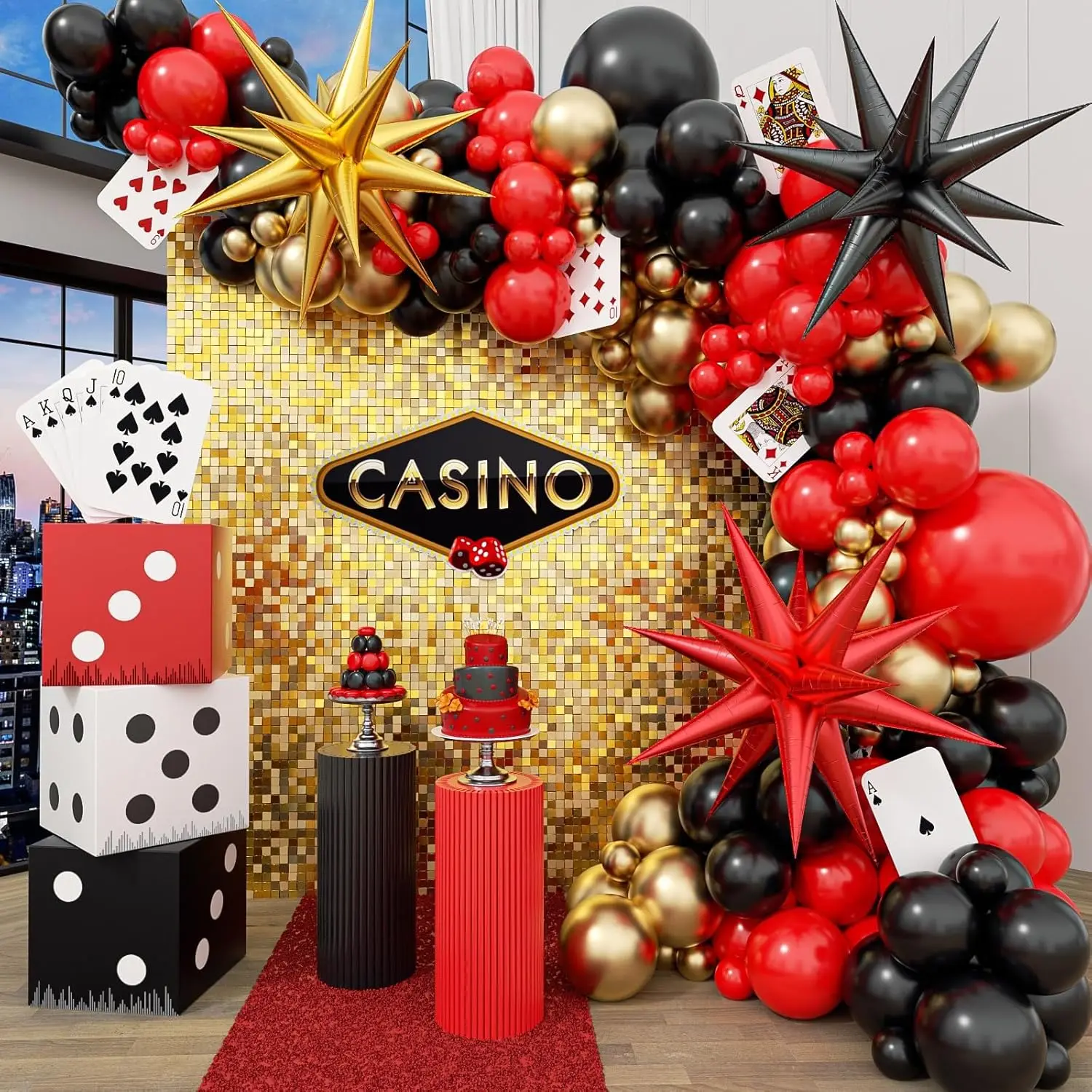 Casino Balloon Arch Garland Kit with Red Black and Gold Balloons Dice Boxes Random Pokers for Birthday Casino Night Las Vegas
Casino Balloon Arch Garland Kit with Red Black and Gold Balloons Dice Boxes Random Pokers for Birthday Casino Night Las Vegas