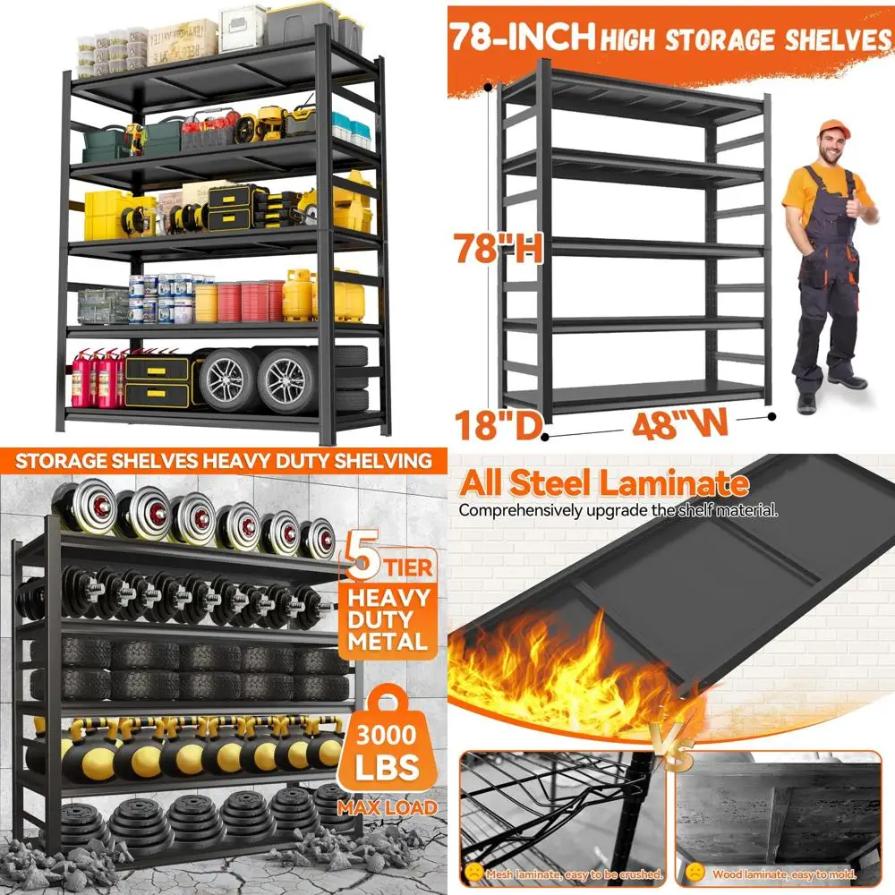 Сверхмощные 5-ярусные металлические гаражные полки — полки для хранения большой грузоподъемности, идеально подходящие для мастерских и гаражей
Сверхмощные 5-ярусные металлические гаражные полки — полки для хранения большой грузоподъемности, идеально подходящие для мастерских и гаражей