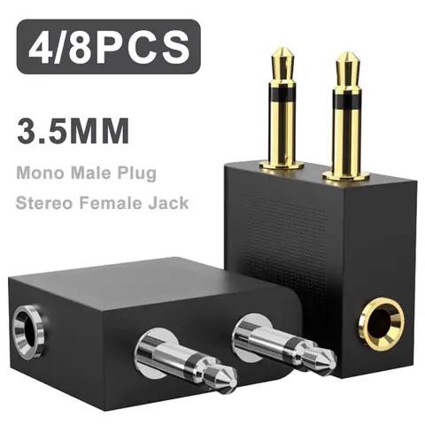 4/8 pces 3.5mm a 2x3.5mm adaptador de áudio estéreo conversor plug conector para avião companhia aérea viagem fone de ouvido fone de ouvido