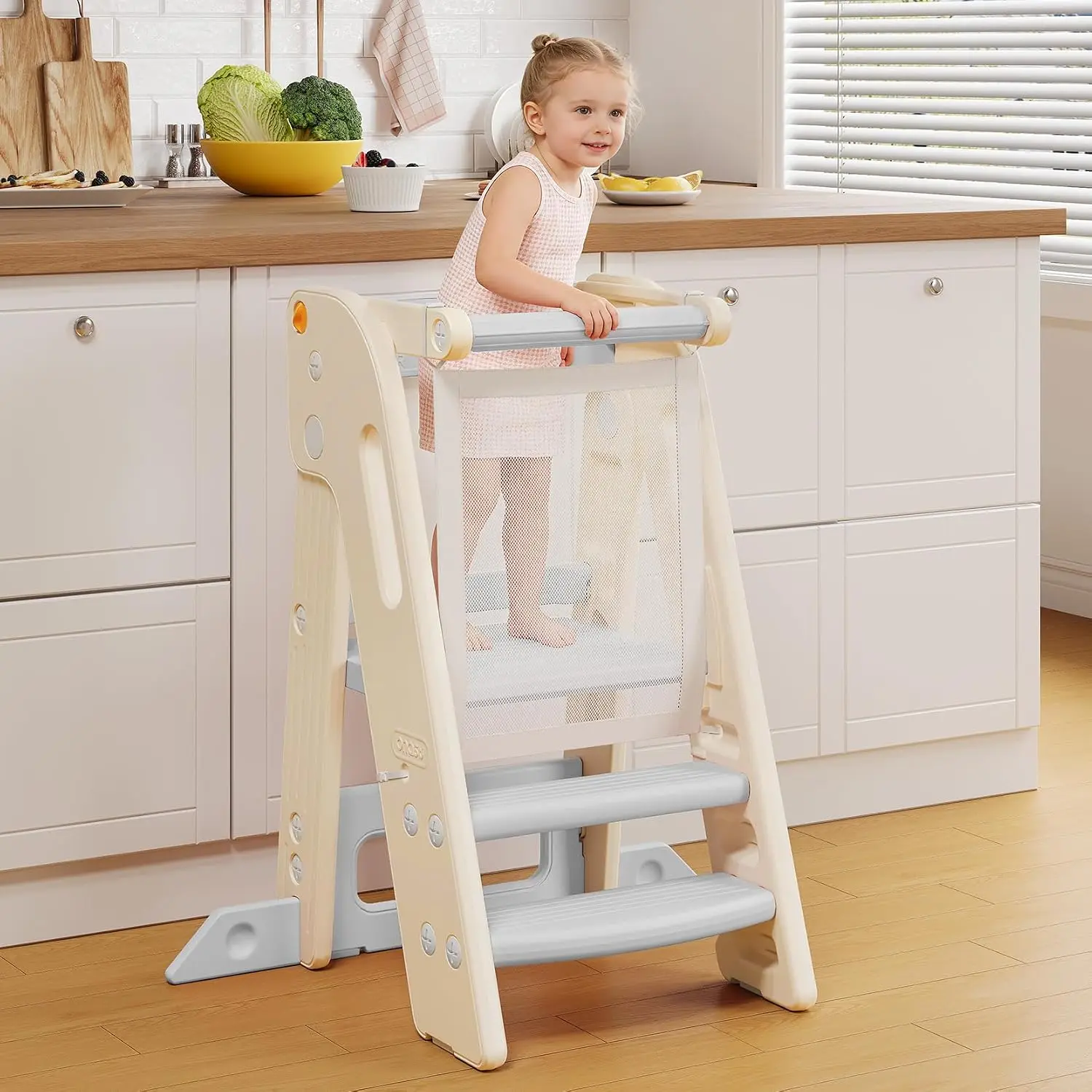 Foldable Toddler Tower Kitchen Stool Helper, Adjustable Height Learning Standing Tower with Safety Rail, Anti-Slip Steps, Kids Step Stool for Kitchen Counter and Bathroom Sink - Grey
Foldable Toddler Tower Kitchen Stool Helper, Adjustable Height Learning Standing Tower with Safety Rail, Anti-Slip Steps, Kids Step Stool for Kitchen Counter and Bathroom Sink - Grey