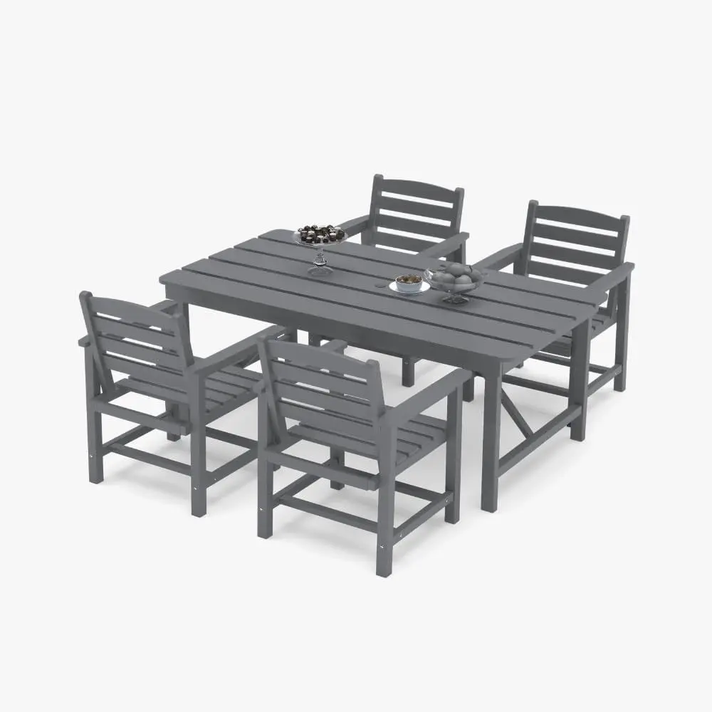 Outdoor HDPE Dining Set 5 Pieces, Patio Table with Umbrella Hole and 4 Chairs, All Weather Patio urniture or Lawn, Garden, Backy
Outdoor HDPE Dining Set 5 Pieces, Patio Table with Umbrella Hole and 4 Chairs, All Weather Patio urniture or Lawn, Garden, Backy