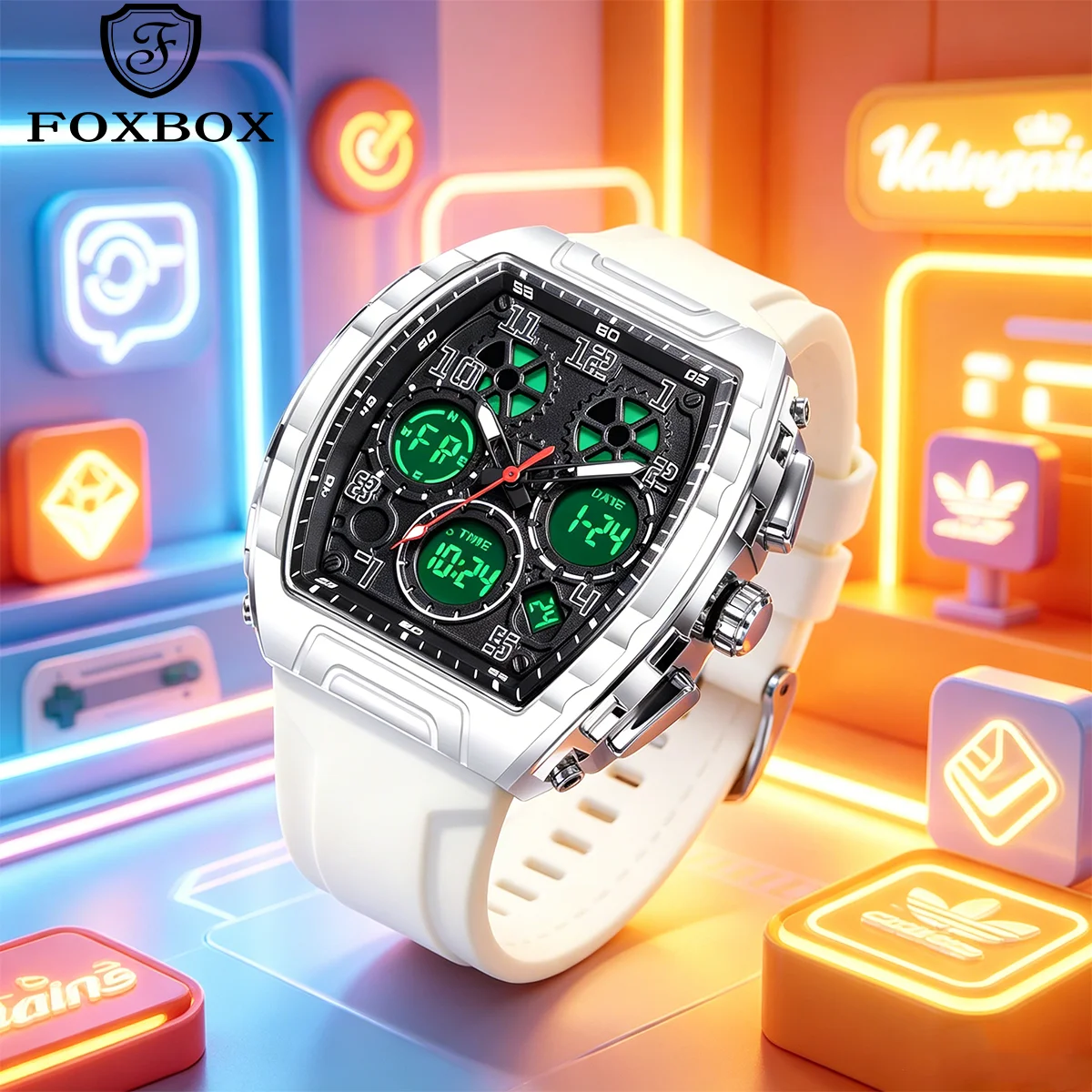 FOXBOX New Square Man Watch White Silicone Sports LED Chronograph Wrist Watches For Men Outdoor waterproof Luminous Quartz Watch
FOXBOX New Square Man Watch White Silicone Sports LED Chronograph Wrist Watches For Men Outdoor waterproof Luminous Quartz Watch