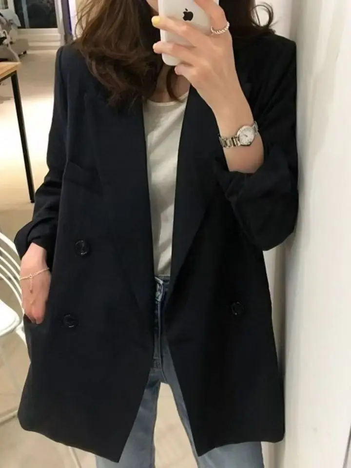 Loose Casual Black Suit Jacket Women's Korean Style plus Size Spring Autumn High Waist A-Line Skirt Long Sleeve Medium Length
Loose Casual Black Suit Jacket Women's Korean Style plus Size Spring Autumn High Waist A-Line Skirt Long Sleeve Medium Length