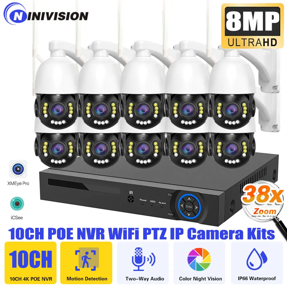 8MP WiFi POE PTZ Camera with 4K 10CH POE Security Camera System, 38X Zoom, Color Night Vision, CCTV Video Surveillance Kit
8MP WiFi POE PTZ Camera with 4K 10CH POE Security Camera System, 38X Zoom, Color Night Vision, CCTV Video Surveillance Kit