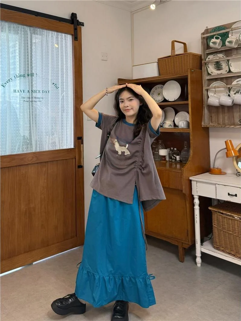 Casual Letter Print T-Shirt And High Waist Half Skirt Set Women's Spring Fashion Ensemble Loose Fit round Neck Short Sleeve
Casual Letter Print T-Shirt And High Waist Half Skirt Set Women's Spring Fashion Ensemble Loose Fit round Neck Short Sleeve