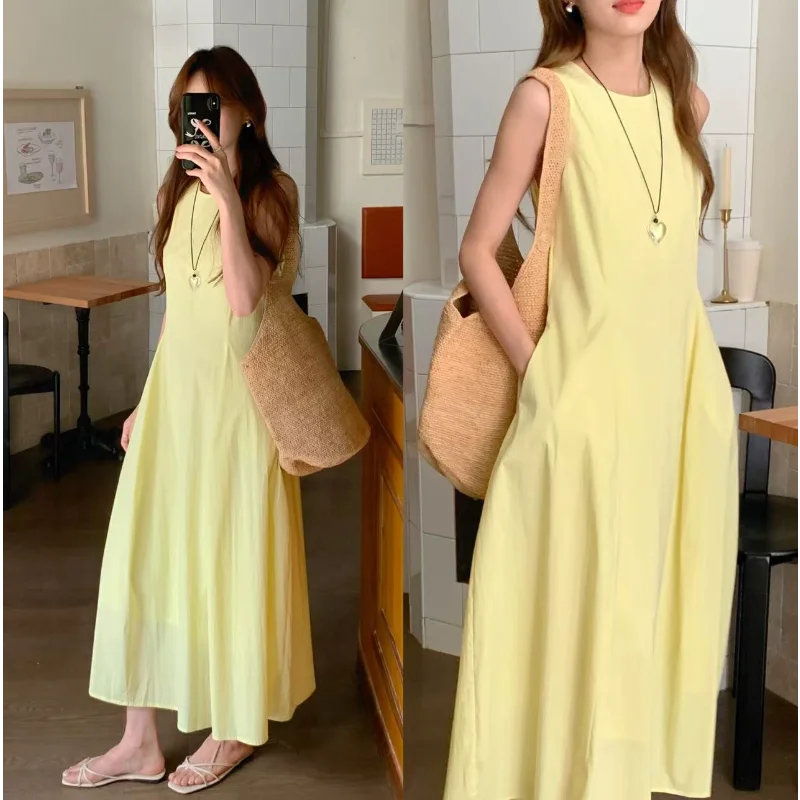 Yellow Simple Waist A Line Sleeveless Vest Dress Women Fashion French Light Green Round Neck Basic Elegant Loose Long Dress
Yellow Simple Waist A Line Sleeveless Vest Dress Women Fashion French Light Green Round Neck Basic Elegant Loose Long Dress