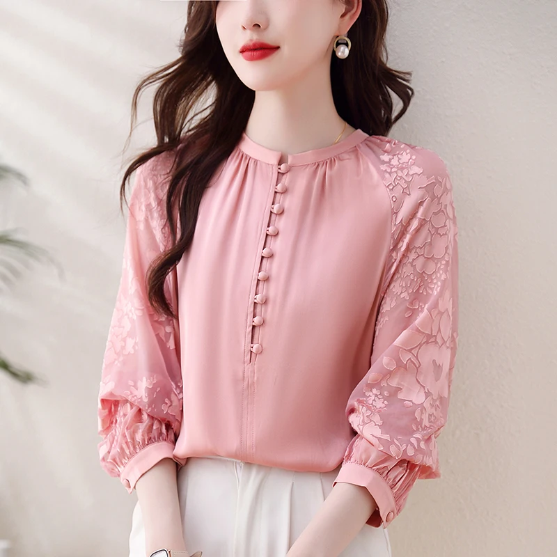 2024 Summer Fashion Silk Blouse And Shirts Ladies Sweet Pink Tops Elegant Casual Female Clothing Blusas Mujer
2024 Summer Fashion Silk Blouse And Shirts Ladies Sweet Pink Tops Elegant Casual Female Clothing Blusas Mujer