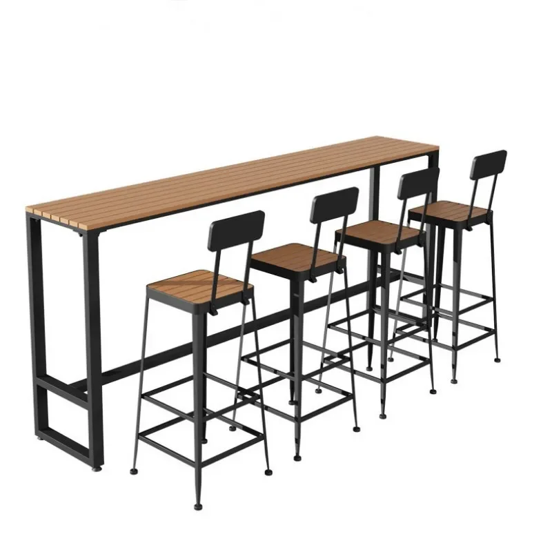 Outdoor bar table and chairs cafe milk tea shop outdoor long plastic wood wrought iron high table and chair
Outdoor bar table and chairs cafe milk tea shop outdoor long plastic wood wrought iron high table and chair