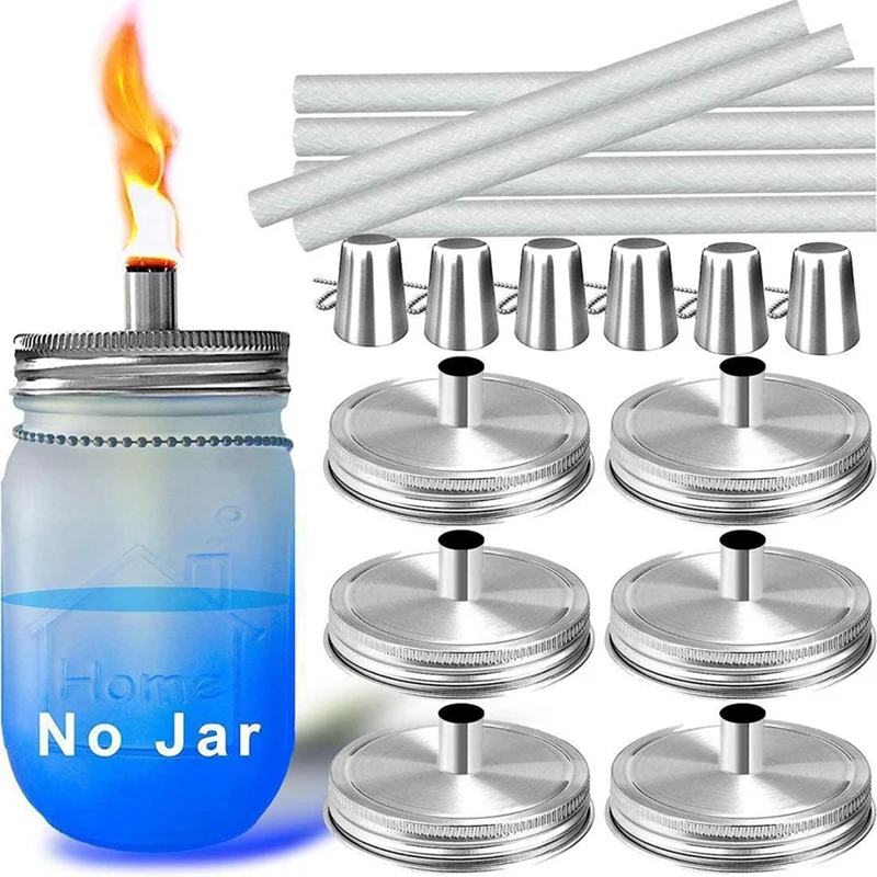 ABHG-Mason Jar Tabletop Torches Kits,6 Pack Regular Mouth Lids,Wicks And Caps,Outdoor Oil Lamp Lights For Patio Garden Decor
ABHG-Mason Jar Tabletop Torches Kits,6 Pack Regular Mouth Lids,Wicks And Caps,Outdoor Oil Lamp Lights For Patio Garden Decor