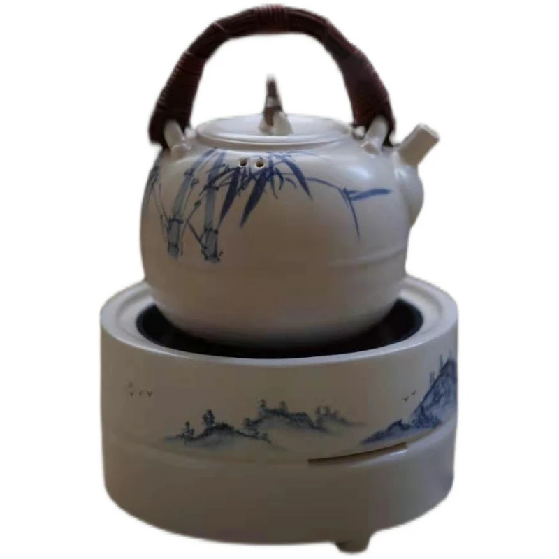 Soda glazed white mud tea pottery pot tea set open ceramic hand-painted blue and white landscape waist line beam pot
Soda glazed white mud tea pottery pot tea set open ceramic hand-painted blue and white landscape waist line beam pot