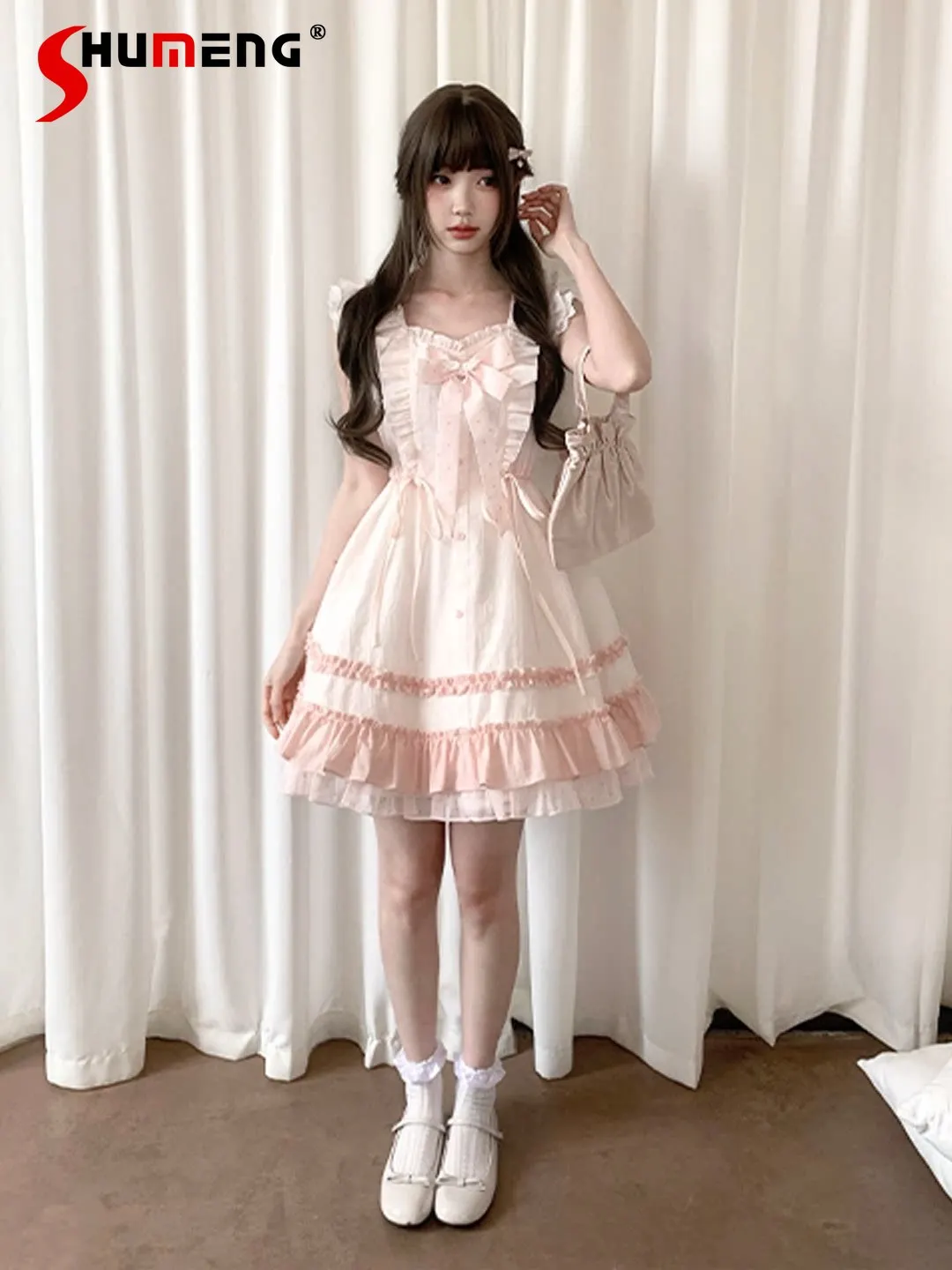 Y2K Pink Dress for Women New Summer 2026 Sweet Girls Cute Bow Flutter Sleeves Casual Short Dress Japanese Lolita Princess Dress
Y2K Pink Dress for Women New Summer 2026 Sweet Girls Cute Bow Flutter Sleeves Casual Short Dress Japanese Lolita Princess Dress