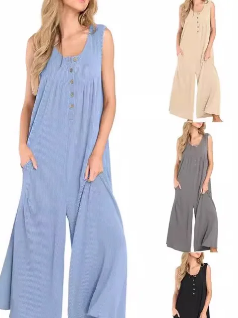 Свободный комбинезон с U-образным вырезом, брюки с высокой талией, прямые длинные брюки, уличный летний модный женский цельный костюм
Свободный комбинезон с U-образным вырезом, брюки с высокой талией, прямые длинные брюки, уличный летний модный женский цельный костюм