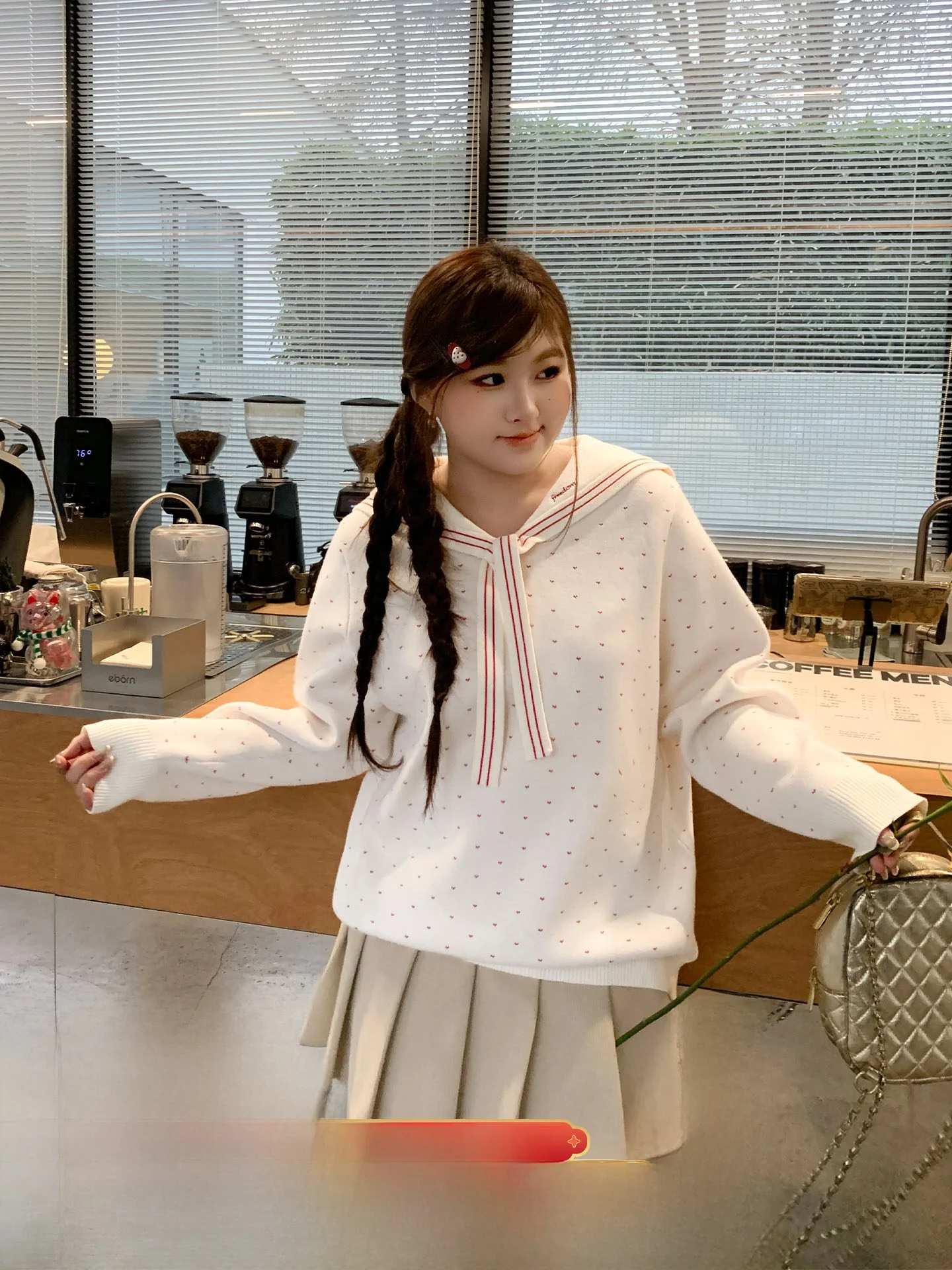 YUZI Sweet Heart Navy Collar Polka Dot Knitted Sweater Belted Long Sve Inner Wear Top Anti-Aging plus Size Women's Faion
YUZI Sweet Heart Navy Collar Polka Dot Knitted Sweater Belted Long Sve Inner Wear Top Anti-Aging plus Size Women's Faion