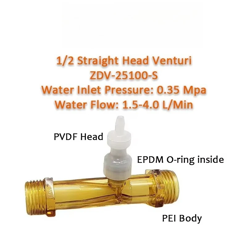 1/2" NPT Venturi Tube 0.2-2 bar 2-30 L/min Chemical Water Purifier 
1/2" NPT Venturi Tube 0.2-2 bar 2-30 L/min Chemical Water Purifier