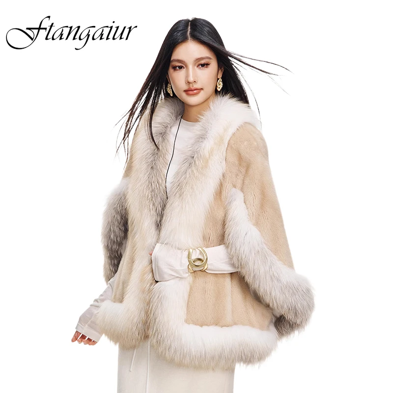 Ftangaiur Women Winter Import Mink Fur Coat Sleeveless Female Mink Coats With Fox Fur Collar Short Natural Fur Shawl Cloak
Ftangaiur Women Winter Import Mink Fur Coat Sleeveless Female Mink Coats With Fox Fur Collar Short Natural Fur Shawl Cloak
