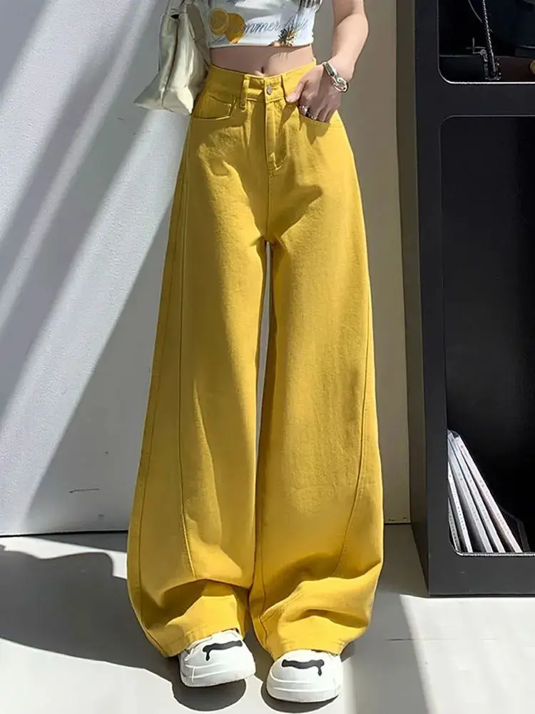 High street yellow wide-leg jeans for women 2026 spring new style, high waist loose fit hip-covering niche casual pure color
High street yellow wide-leg jeans for women 2026 spring new style, high waist loose fit hip-covering niche casual pure color