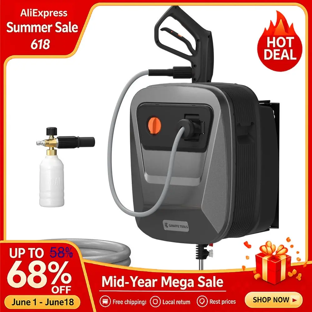 Retractable Pressure Washer G20, 2500 PSI 2.2 GPM, Wall Mounted with 65FT Hose Reel, 4 Nozzles for Floor Cars Fences, Custom
Retractable Pressure Washer G20, 2500 PSI 2.2 GPM, Wall Mounted with 65FT Hose Reel, 4 Nozzles for Floor Cars Fences, Custom