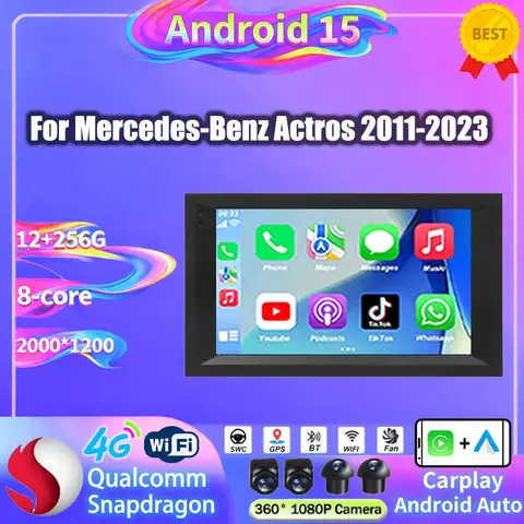 Reproductor de Radio Multimedia para coche Android 15 GPS Navi de 9 pulgadas Bluetooth WiFi + Audio estéreo 4G para mercedes-benz Actros 2011 - 2023 DSP QLED