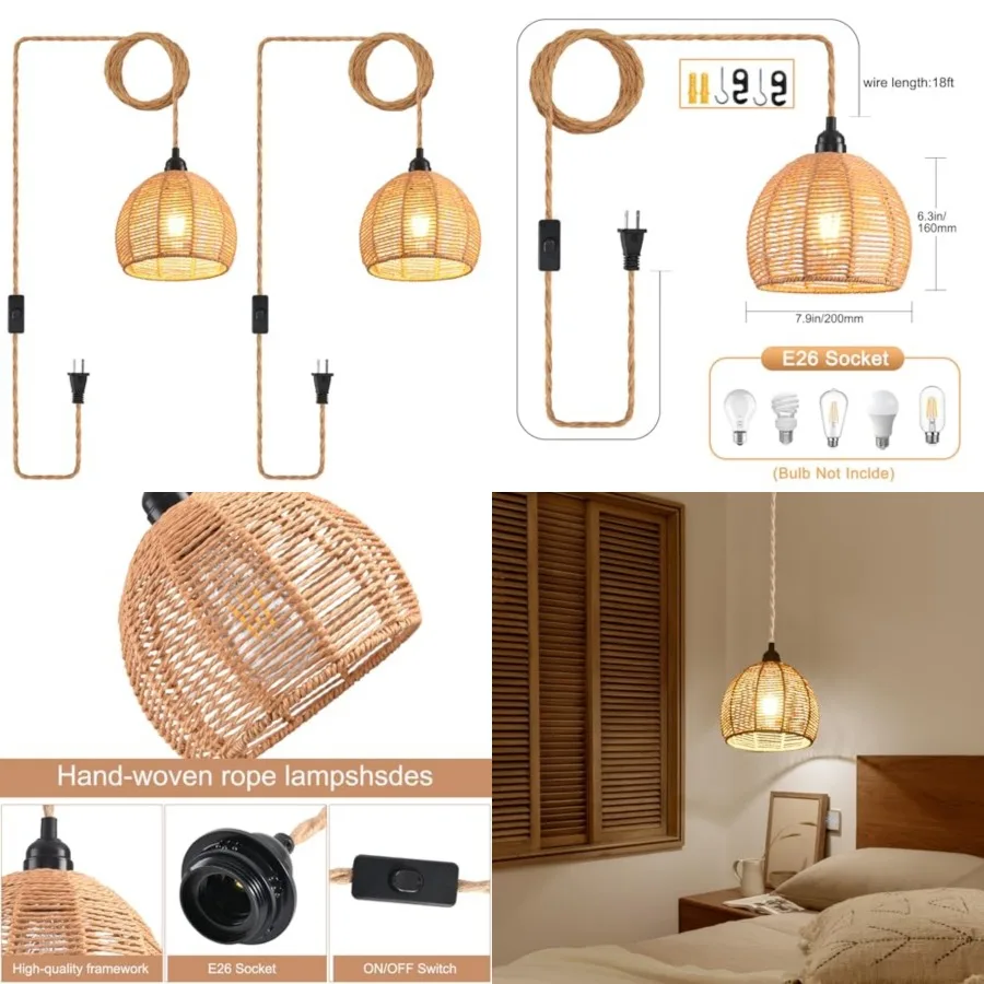 Plug in Pendant Light, Industrial Hanging Light with Plug in Cord Hemp Rope On/Off Switch Farmhouse Pendant Lamp with Plug in C
Plug in Pendant Light, Industrial Hanging Light with Plug in Cord Hemp Rope On/Off Switch Farmhouse Pendant Lamp with Plug in C