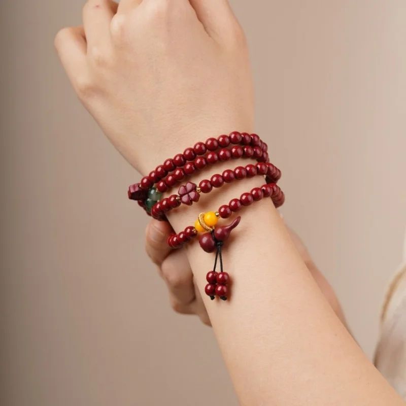 DIY design 108-bead cinnabar necklace in wine red with the character "Fu" and gourd pendant, dual-use simple bracelet
DIY design 108-bead cinnabar necklace in wine red with the character "Fu" and gourd pendant, dual-use simple bracelet