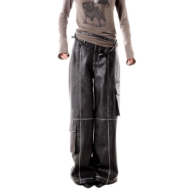 SuperAen Straight Casual Pants Women's Niche Loose Fashion Black Autumn Punk Stitching Loose High Street Striped Leather Pants
SuperAen Straight Casual Pants Women's Niche Loose Fashion Black Autumn Punk Stitching Loose High Street Striped Leather Pants